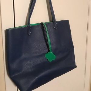 Navy blue/green reversible tote bag